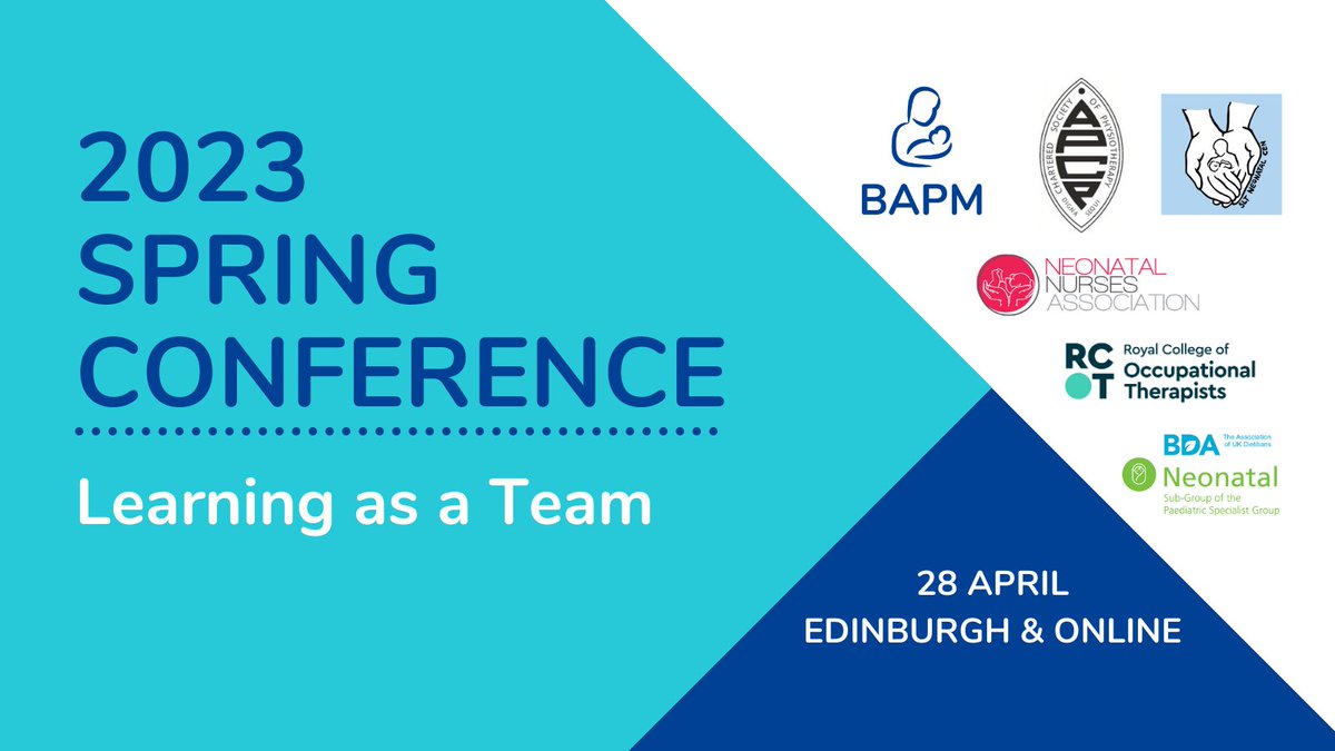 BAPM_Official's tweet photo. The theme of the 2023 Spring Conference is 'Learning as a Team' and what a team we've got.
Thank you to our partners @NNAUK1 @BDA_NDiG @NeoSLTCEN @TheAPCP and @theRCOT - together we've planned a brilliant programme.
View the programme and book here>
https://t.co/zTby4A3uSn https://t.co/WODUUrA8tE