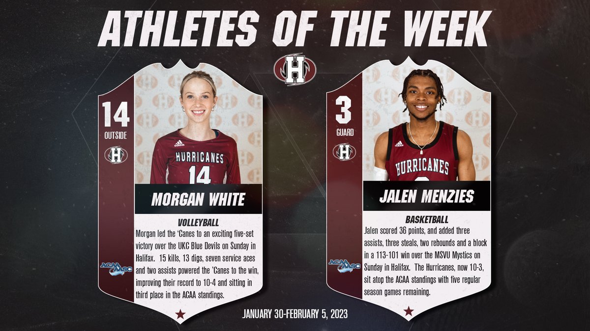 HC_Hurricanes's tweet photo. Volleyball player, Morgan White, and basketball player, Jalen Menzies, have been named the Holland Hurricanes Athletes of the Week for the week ending February 5.

READ | https://t.co/aFR7oqoOUM

#PassionSpiritPride https://t.co/7FHBxWmF4A