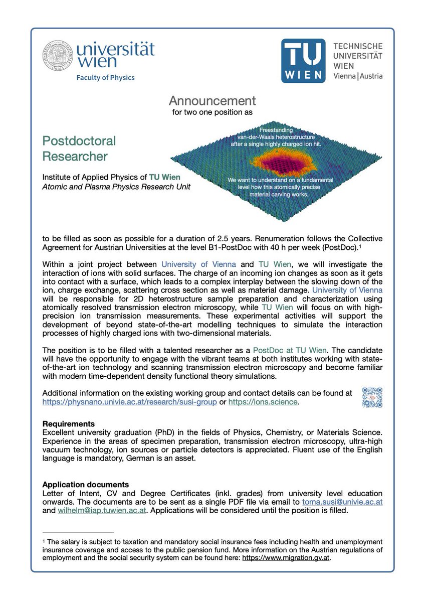 I am #hiring a #PostDoc in Ion Physics to join my team together with @MostlyPhysics in Vienna! Interested in #2d materials and #ionbeams? ions.science/wp/