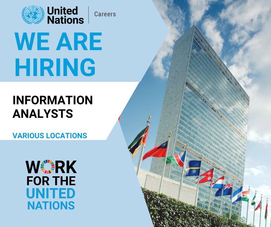 📢Exciting opportunity at the United Nations🇺🇳. 
We are hiring Informations Analysts in various Field Locations!
✅Apply by 8 February 2023 🗓
🔗 Learn more and apply here⬇️
bit.ly/information_an…
Women👩‍🦰👩‍🦳👱‍♀️👵 are encouraged to apply!!
#UnitedNations #Diversity