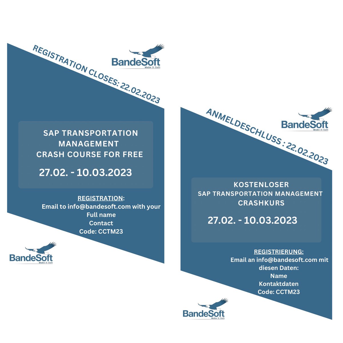 BandesoftGmbh's tweet image. To register kindly click the link below form.jotform.com/230332751762553 or send us an email to info@bandesoft.com 
NB: Spaces are limited! 
Registration Deadline: 22 February 2023.
#saptransportationmanagement
#capacitybuilding
#freetraining