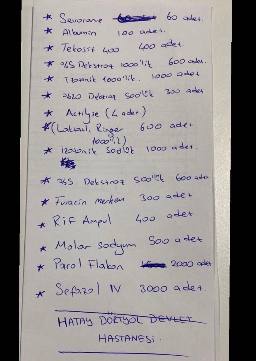 lycorisrainata's tweet photo. hastanenin ilac eksikleri ve ihtiyacları var lütfen yayalim liste bu #hatayyardimbekliyor https://t.co/NWevZ4YZ4K