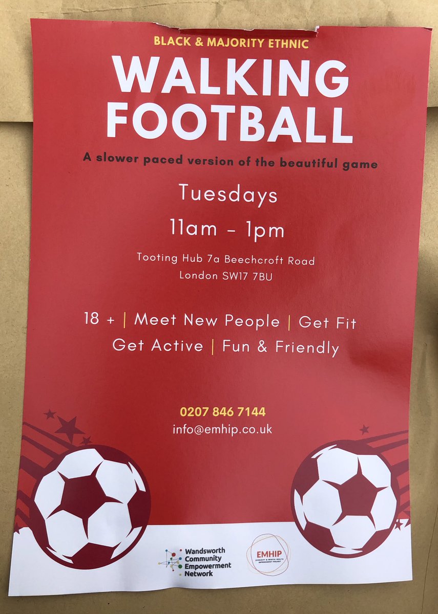 Just seen Indoor Walking football every Tuesday at Tooting Hub part of @EMHIP_NTA #tooting #tootingnewsie #balham #balhamnewsie