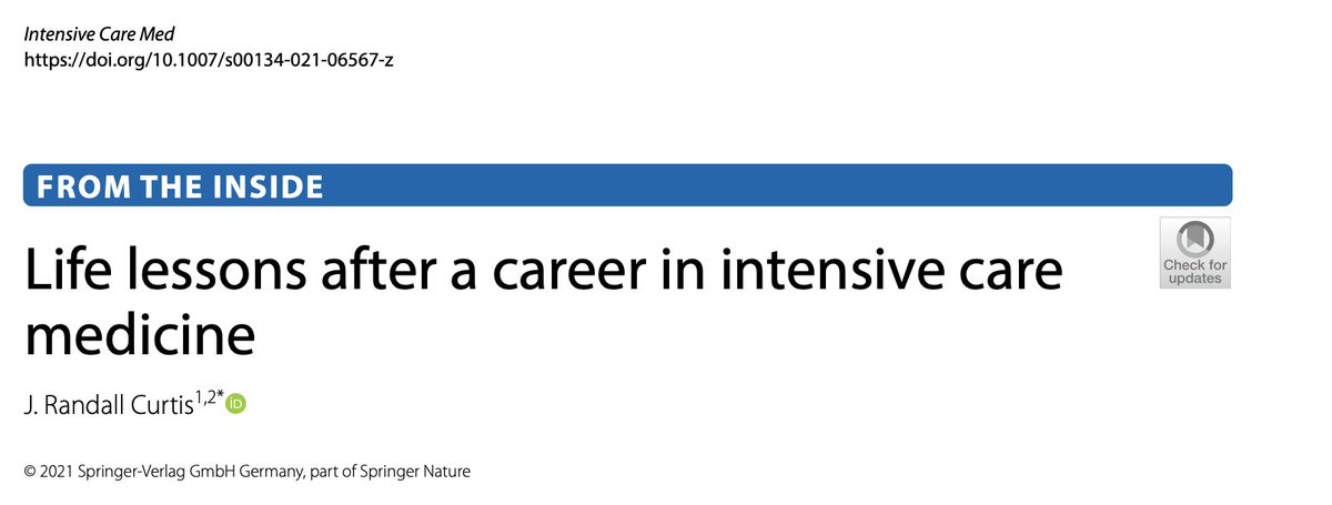 Yesterday, Randy Curtis @JRandallCurtis1 passed away, leaving behind a lasting legacy. To honor his memory, I suggest reading his insightful article on ICM @yourICM titled 'Life lessons after a career in intensive care medicine' Free read rdcu.be/c44G5