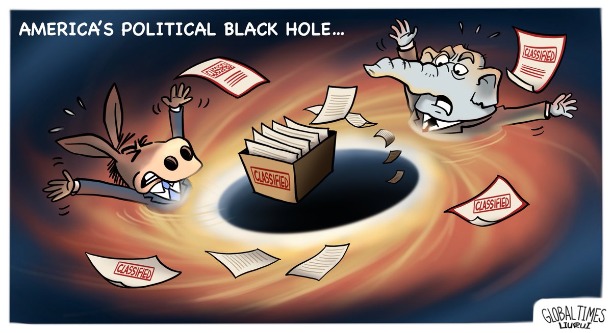 globaltimesnews's tweet image. #GTCartoon: American politics swallowed by the black hole of partisan fights. #DocumentGate @_ValiantPanda_
