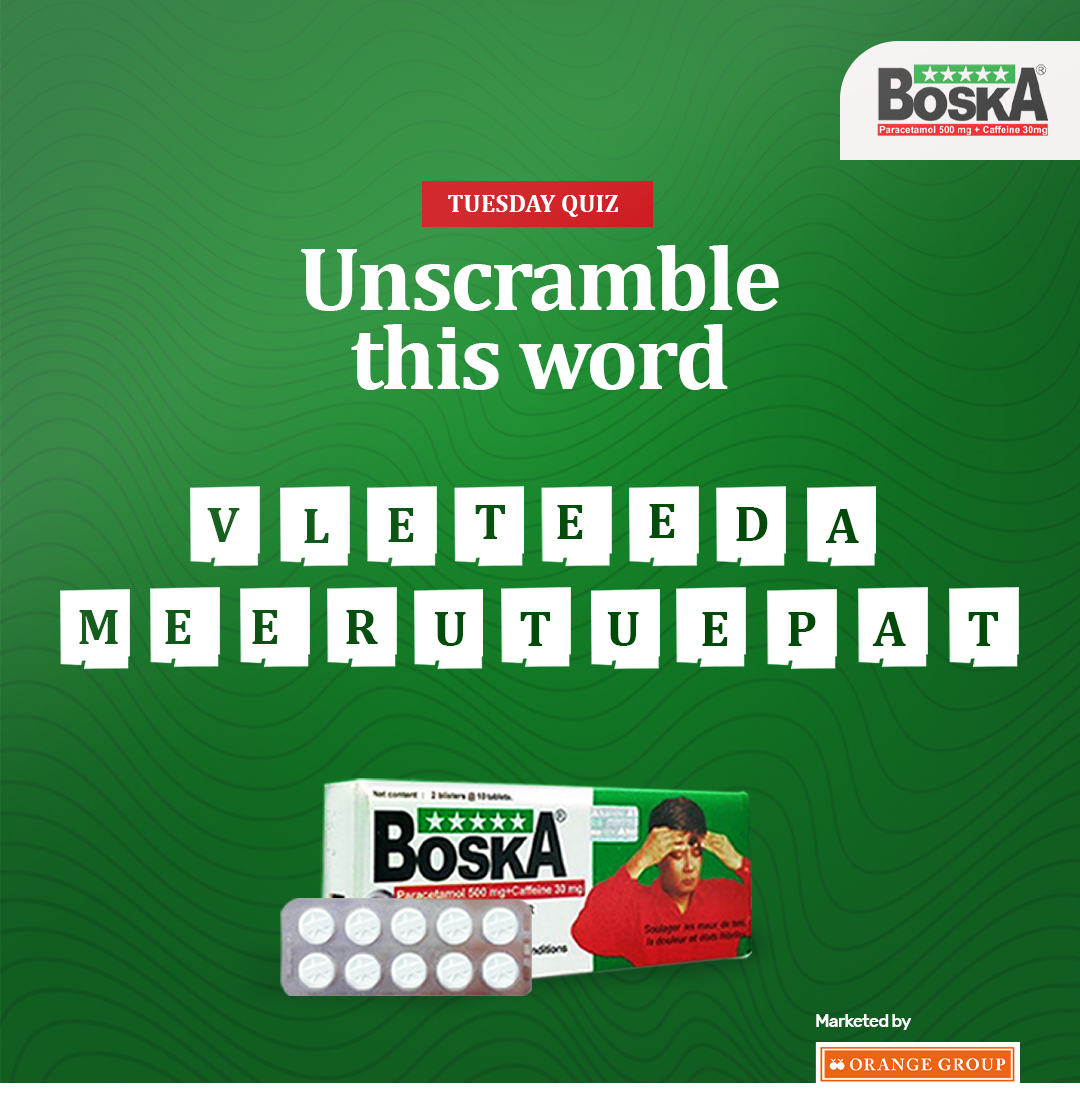 Boska_nigeria's tweet photo. Boska Tuesday quiz is here again. Unscramble these words and smile home with a recharge card of any network here in Nigeria. Where are our ten lucky people?
#boska #painfree #winalways #trivia https://t.co/Hro1eYIOy0