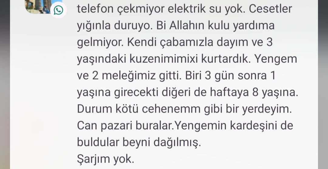 Bakın içim acıdı bu mesaja ağlamaktan içim dünden beri kimse gitmemiş yanlaarina hiç kimse. Nolur yardım edin. Adıyaman Besni, ticaret lisesi Yanı. #sondakikadeprem #adiyamandeprem #HalukLevent <a href="/haluklevent/">Haluk Levent ( Ahbap Ekibi )</a> <a href="/OguzhanUgur/">Oğuzhan Uğur</a> #deprem