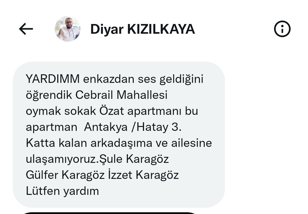 Hatay'dan bir başka yardım çağrısı.