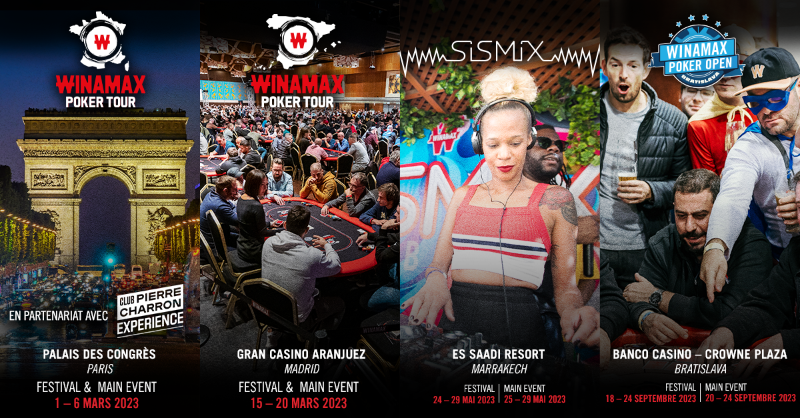 Winamax's tweet photo. 📅 Un SISMIX à l'ancienne ça vous dit ? Paris, Madrid, Marrakech, Bratislava : le calendrier des lives Winamax est sorti !