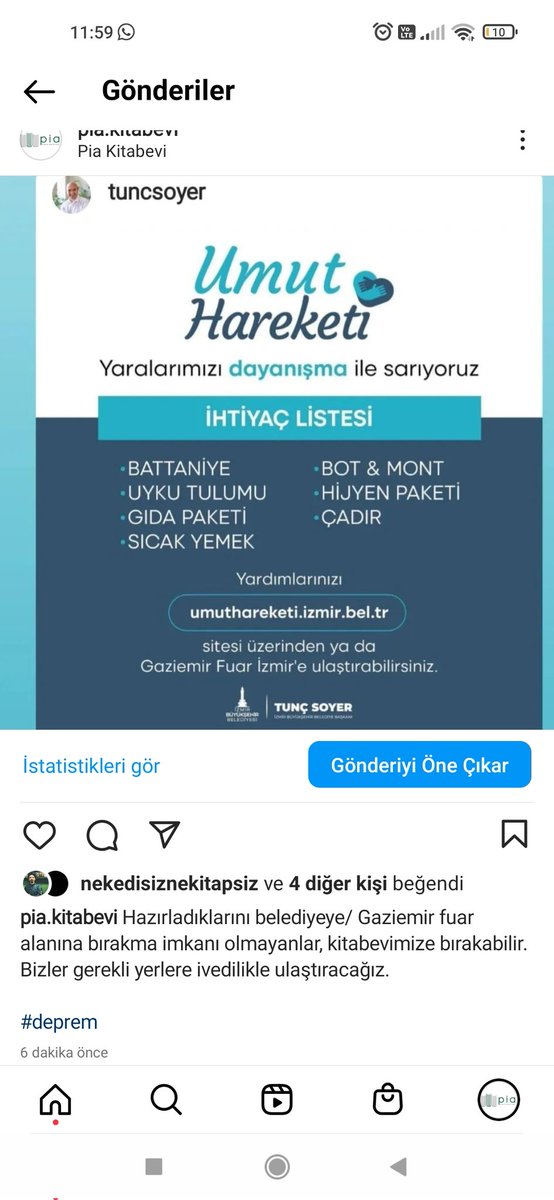 Hazırladıklarını belediyeye/Gaziemir fuar alanına bırakma imkanı olmayanlar kitabevimize bırakabilir. En kısa zamanda ivedilikle ulaştıracağız.