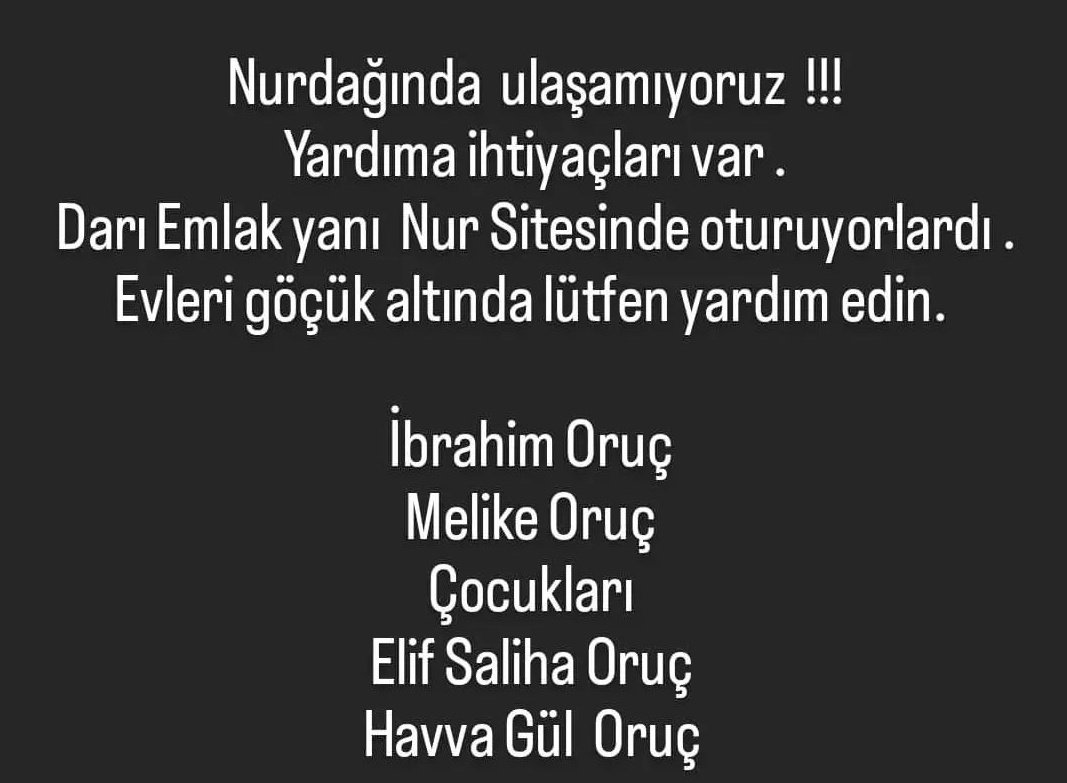 <a href="/TTAgrup/">TTA Grup</a> Eşi sekiz aylık hamile. Binadan sesler geldiği söyleniyor fakat yardım ulaşmamış. Lütfen duyuralım.
