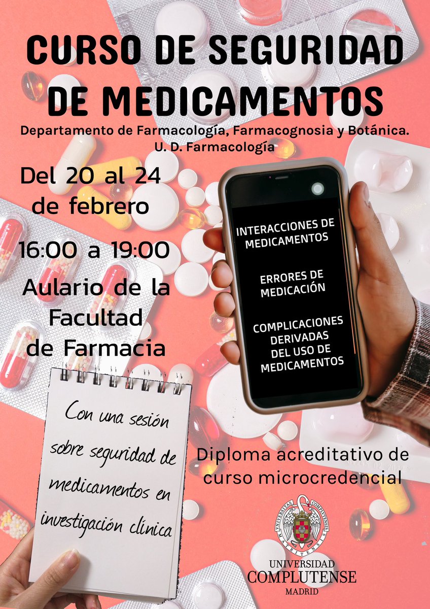 ¡Pedazo de curso para farmacéuticos y para el resto de profesionales sanitarios! Inscripción: jbenedi@ucm.es