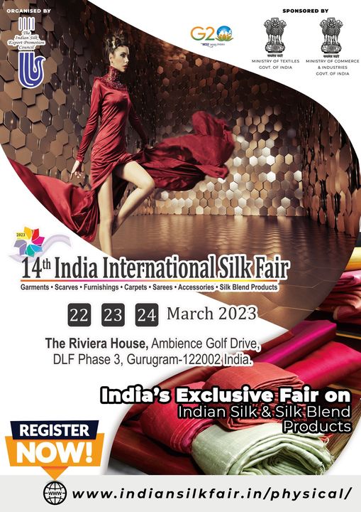 ndian Silk Export Promotion Council (ISEPC)  organizing 14th India International Silk Fair 22 - 24 March 2022 funded under MAI scheme, for more information and registration :
Link to website: indiansilkfair.in/physical/
Registration Link: indiansilkfair.in/phys.../buyer-…