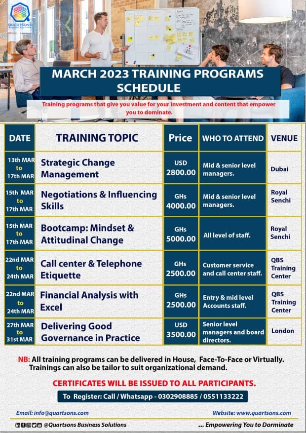 quartsons's tweet photo. The month of March is packed with lots of exciting training programs. Registration is currently ongoing, call 0302908885 https://t.co/NlPJYTcTBa