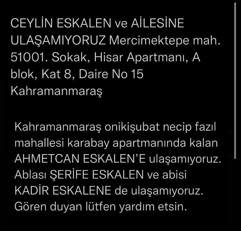 criptocuablaniz's tweet photo. @uberkuloz DUN SABAH İLK DEPREMDEN İTİBAREN HABER ALAMİYORUZ YARDİM EDİN, HALA EKİPLER GİTMEMİS KURTARMAYA ENKAZ ALTİNDALAR https://t.co/fQb5xXpG08