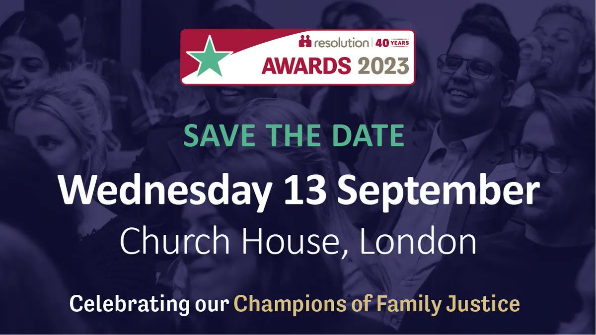 Weds 13 September is a date to remember, our first Gala Awards night! Celebrating our champions of family justice with ten categories, and a special member-voted Award. Watch this space, nominations opening soon...#ResAwards