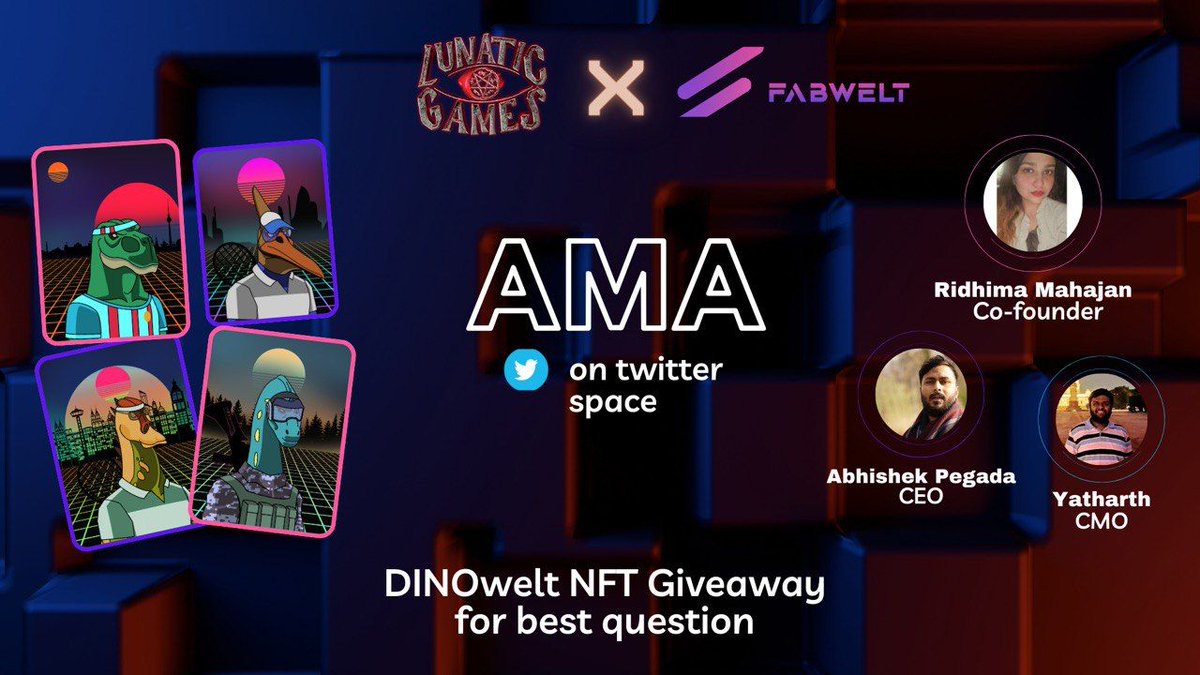 It's going to be a Wondrous Wednesday 🕸 with the <a href="/Lunatic_Games_/">Lunatic Games Studio - The Moon Witch</a> folks!

Come one, come all for a fun-tastic #AMA🎙 on:

🗓 Feb 8
🕙 10 AM UTC 
📍 <a href="/Lunatic_Games_/">Lunatic Games Studio - The Moon Witch</a> Twitter Page

💣 Fire your questions away for a chance to win DINOWELT #NFTs!

🔔 Don't miss it!