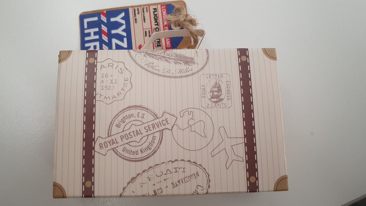 DigitalFletch's tweet photo. When your new boss sends over the cutest little suitcase from Toronto,  just to say thank you for making her feel welcome 🤗 The personalised Essex stamp did not go unnoticed. 11z hasn't tasted so good! Thankyou @teenytinybakery #flightcentretravelgroup https://t.co/nJeOXV8ahP