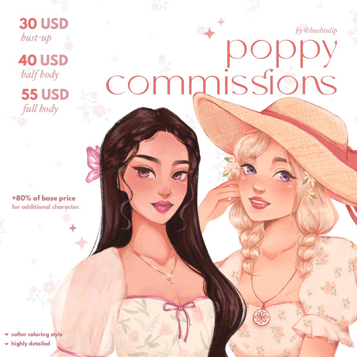 hushtulip's tweet photo. 🌷 COMMISSIONS OPEN 🌷

hi frens! i’m moving out soon so i’m opening my comms again to help with the expenses 🥰 limited slots only! here are my updated rates &amp; terms ♡

RTs are appreciated thank u so much!

#commissionsopen #artistontwitter #artcommissions https://t.co/1K5S3QDJjo