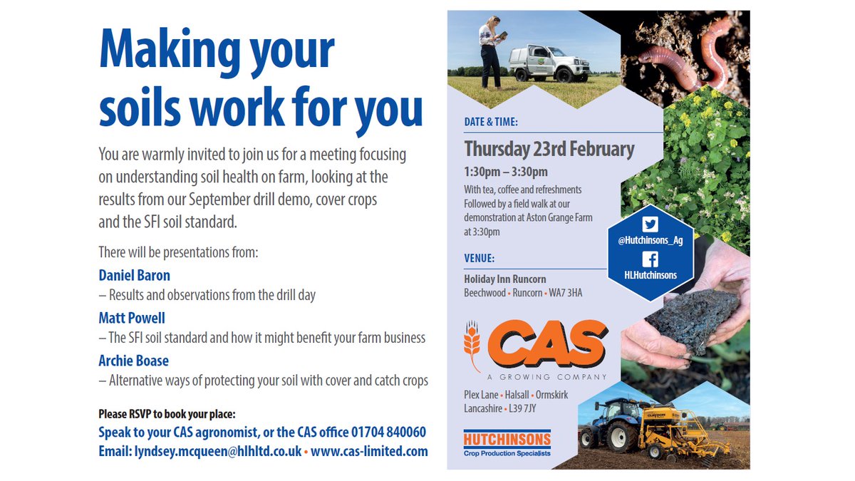 Making your soils work for you – Upcoming Event - 23rd Feb

Join us for a meeting focusing on understanding soil health on farm, looking at the results from our September drill demo, cover crops and the SFI soil standard!

Full details here: hlhltd.co.uk/event/making-y…