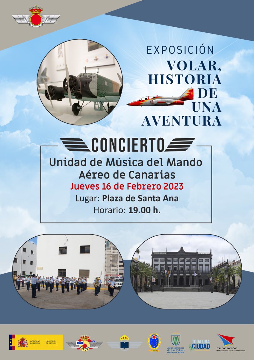 Concierto a cargo de la Unidad de música del Mando Aéreo de Canarias.

Tendrá lugar en la Plaza de Santa Ana, el próximo jueves 16 de febrero de 2023 a las 19:00 horas. 

Actividad unida con la exposición "VOLAR, HISTORIA DE UNA AVENTURA".

#ParticipaLPGC #ParticipaciónCiudadana