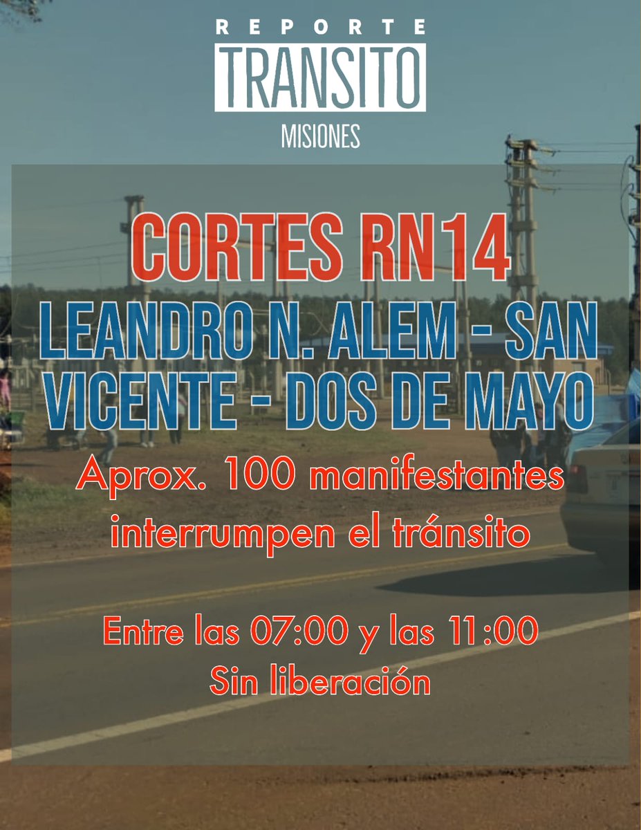 rtmtransito's tweet image. AHORA! CORTES DE TRANSITO ⛔SOBRE RN14 POR MANIFESTACIÓN ✊