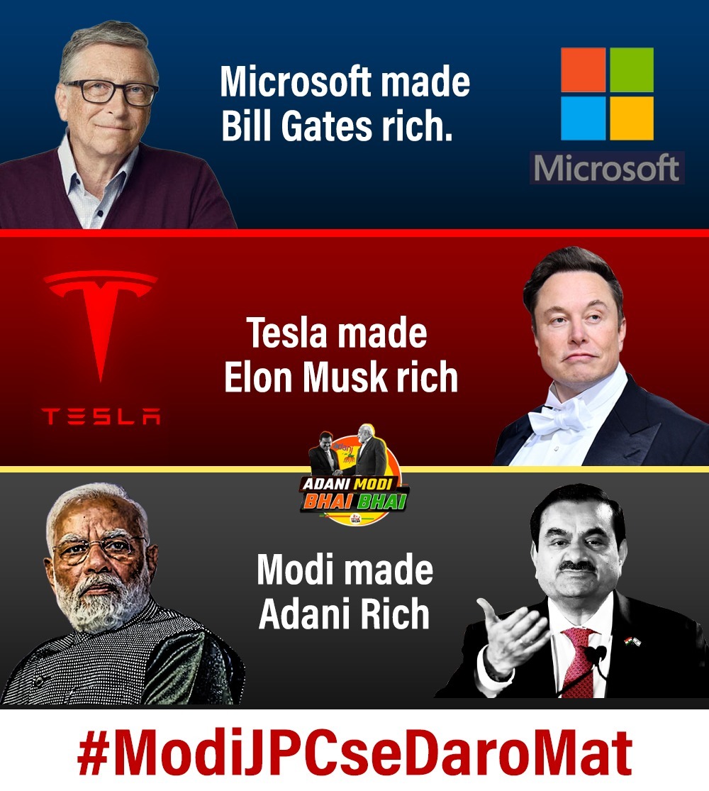 srinivasiyc's tweet photo. Bill Gates - Microsoft
Elon Musk - Tesla
Gautam Adani - PM Modi

#ModiJPCseDaroMat https://t.co/wEGNpn2abg