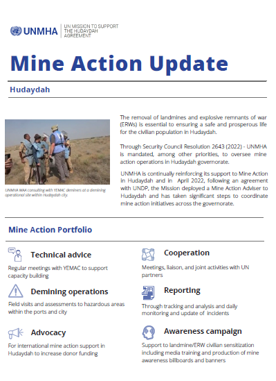 UN_Hudaydah's tweet photo. The removal of #landmines & #ERWs is essential to ensuring a safe and prosperous life for the civilian population in #Hudaydah.
Read our Mine Action Update to know more about the Mission's work on mine action in Hudaydah:
https://t.co/VMJhnHiZMn https://t.co/15mk4OU6ZL