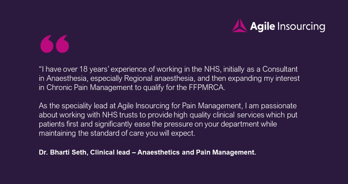 Introducing our clinical lead Dr. Bharti Seth, Anaesthetics & Pain Management. Our services range from first referrals to treatment, expert advice, & discharge; we offer them every day of the week. Read more: bit.ly/3XYDvxa
#NHSInsourcing #PainManagement #ClinicalExpert