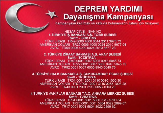 Deprem Yardımı Dayanışma Kampanyası. Ayrıntılar için tobb.org.tr