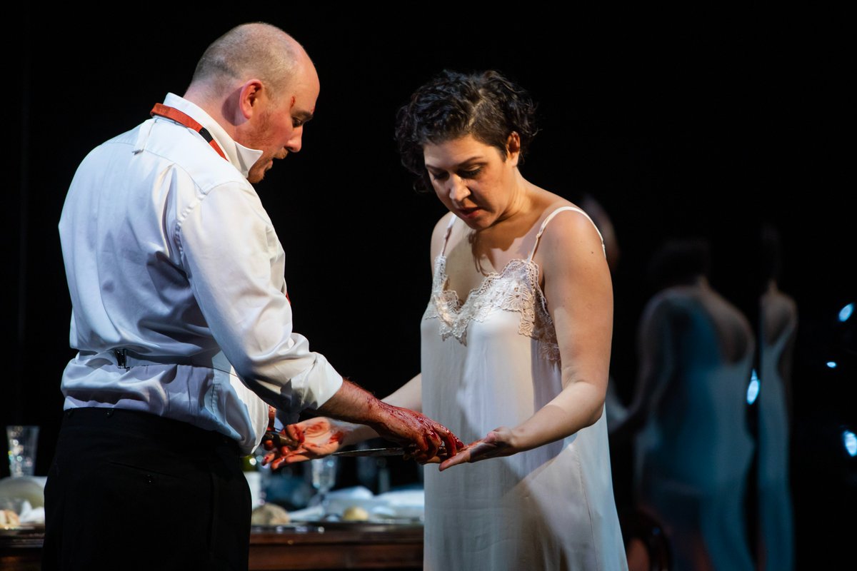 lyceumedinburgh's tweet photo. How the night is going vs how it started...

We couldn't wait any longer to share some of the stunning production photos for #MacbethAnUndoing🩸🖤 

@ZinnieH's feminist revision of Shakespeare's Macbeth is on the main stage until 25 Feb: https://t.co/h9QkRAPOum 

 📷@stuartarmitt https://t.co/o25vnao0ZA
