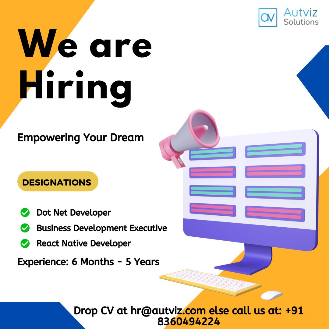 Grow your skills and advance your career. 

Autviz Solutions is hiring for multiple positions with a good hike in your current salary.

#references #work #jobchange #dotnetdevelopers #seniordeveloper #dotnetdevelopers #developerjobs #business #bdejobs #appreciation #sharecv