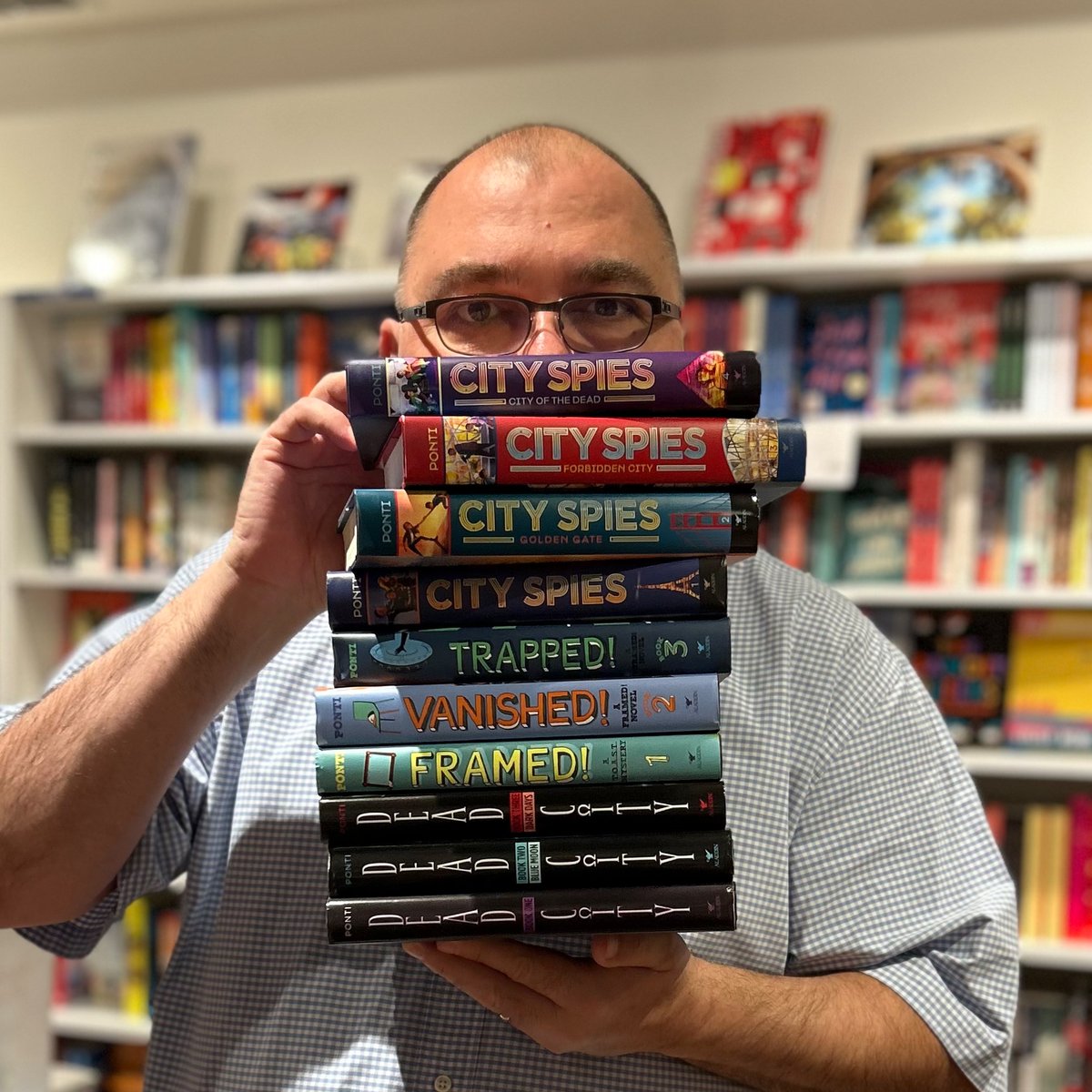 Today is the book birthday for City Spies City of the Dead. Normally, I make a mock birth announcement, but since this is book number 10, I thought I'd show the whole family together. (If you enjoy stats, they add up to 3,529 pages and 561,519 words.) Happy Reading! @simonkids