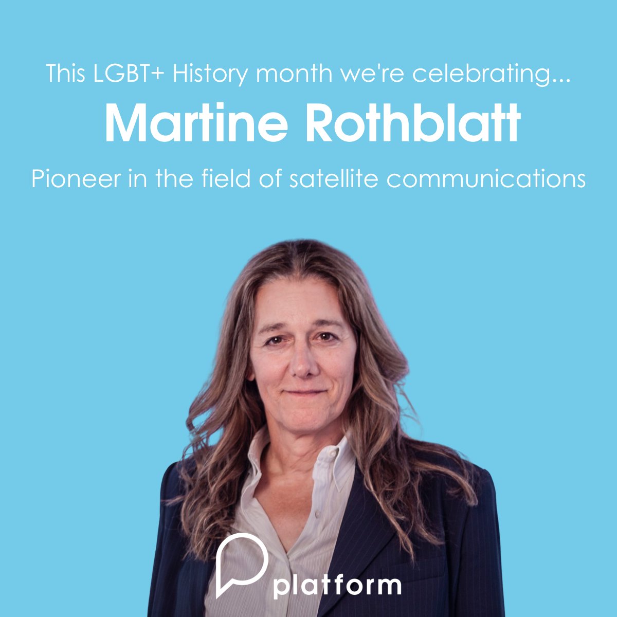 Platform_Comms's tweet photo. Proud to highlight Martine Rothblatt for #LGBTHistoryMonth, a pioneer in satellite communications. Read more about her groundbreaking work and commitment to making a positive impact on the world in our latest blog. #SatelliteCommunications #communications 
https://t.co/3bkQ0zh5pF https://t.co/0qqR6XFXx7