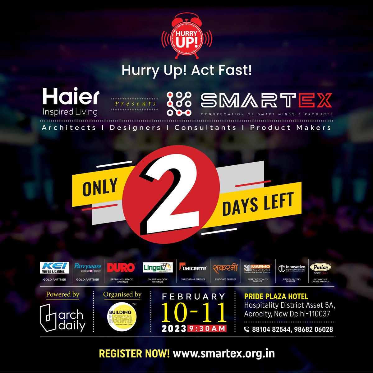bmreporter's tweet photo. Connect, Collaborate! Don’t Miss!
The biggest conference & expo of the year begins in a little while. In fact, only 2 days remain. So, hurry up, act fast! Don’t miss the train!
#hurryup #smartexevent #DontMiss #biggest #eventoftheyear #sustainabledesign #smartlighting https://t.co/t5NFHcmz0Y