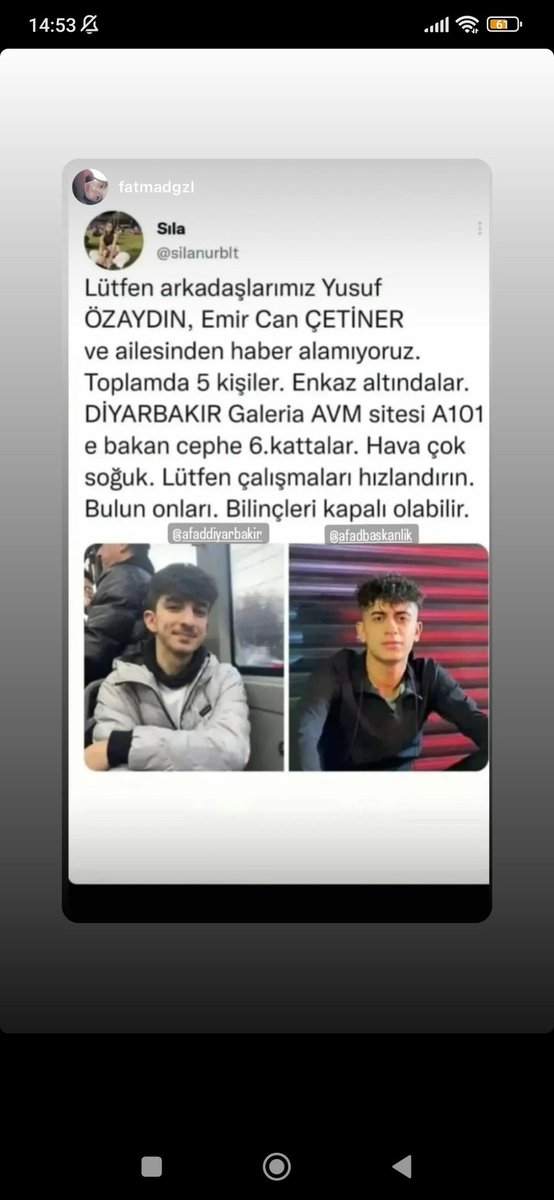 _ebrar0671's tweet photo. #hatayyardimbekliyor 
#Marasyardimbekliyor 
#diyarbakıryardımbekliyor 
#antepyardımbekliyor 
#deprem #YARDIM

@OguzhanUgur @haluklevent @PincTivi @AFADBaskanlik @Kizilay https://t.co/NLgH5jbBfN