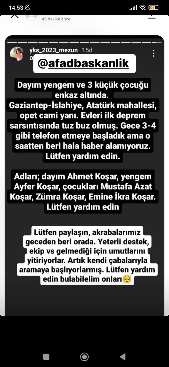 _ebrar0671's tweet photo. #hatayyardimbekliyor 
#Marasyardimbekliyor 
#diyarbakıryardımbekliyor 
#antepyardımbekliyor 
#deprem #YARDIM

@OguzhanUgur @haluklevent @PincTivi @AFADBaskanlik @Kizilay https://t.co/NLgH5jbBfN