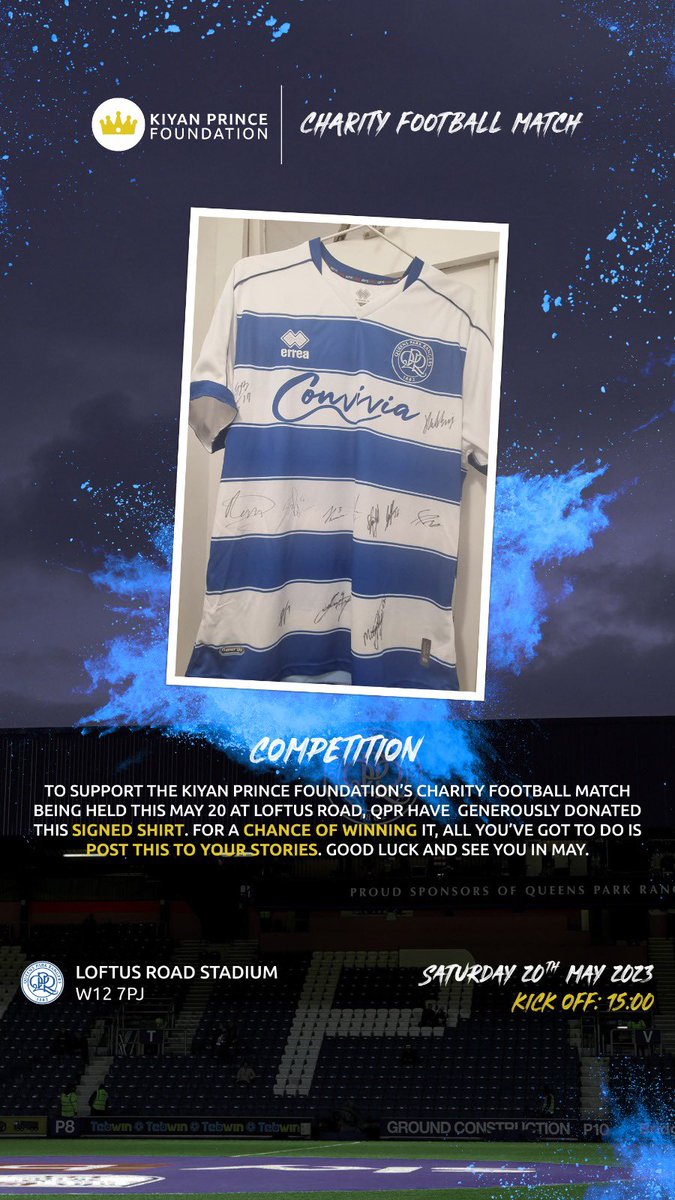 dannysimpson's tweet image. To support the @TheKPF - Kiyan Prince Foundation's charity football match being held this May 20th at Loftus Road, @QPR have generously donated this signed shirt. For a chance of winning it, all you've got to do is Retweet this. Good luck and I hope to see you in May ⚽️