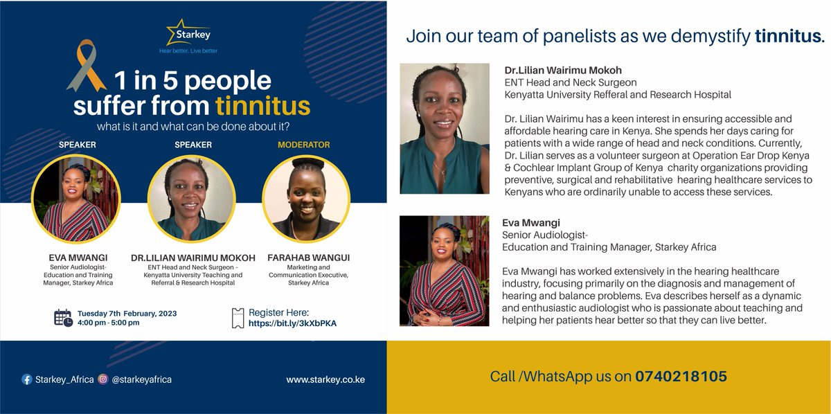 StarkeyAfrica's tweet photo. #tinnitus is persistent bothersome ringing/buzzing or hissing in the ear, often without any external cause. Just 2 hrs to go. Have you signed up for this webinar https://t.co/4ACXNJCBHX
#taw2023 #TinnitusWeek #HearBetterLiveBetter https://t.co/tdRRqdaMfm