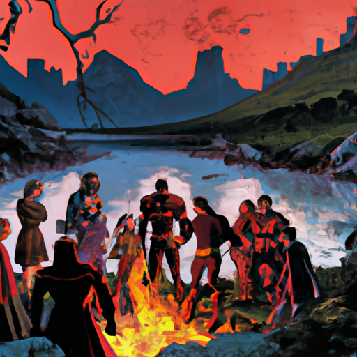 comics_openai's tweet photo. Marvel story: Tales of Suspense 39-83; Tales to Astonish 82 desc (by AI): -92The image depicts a group of people gathered around a large fire, listening to a story being told. In the background, there are mountains and a ... #marvel #marvelapi #dalle2 #dalle #openai #textcurie001 https://t.co/AH439AU14C