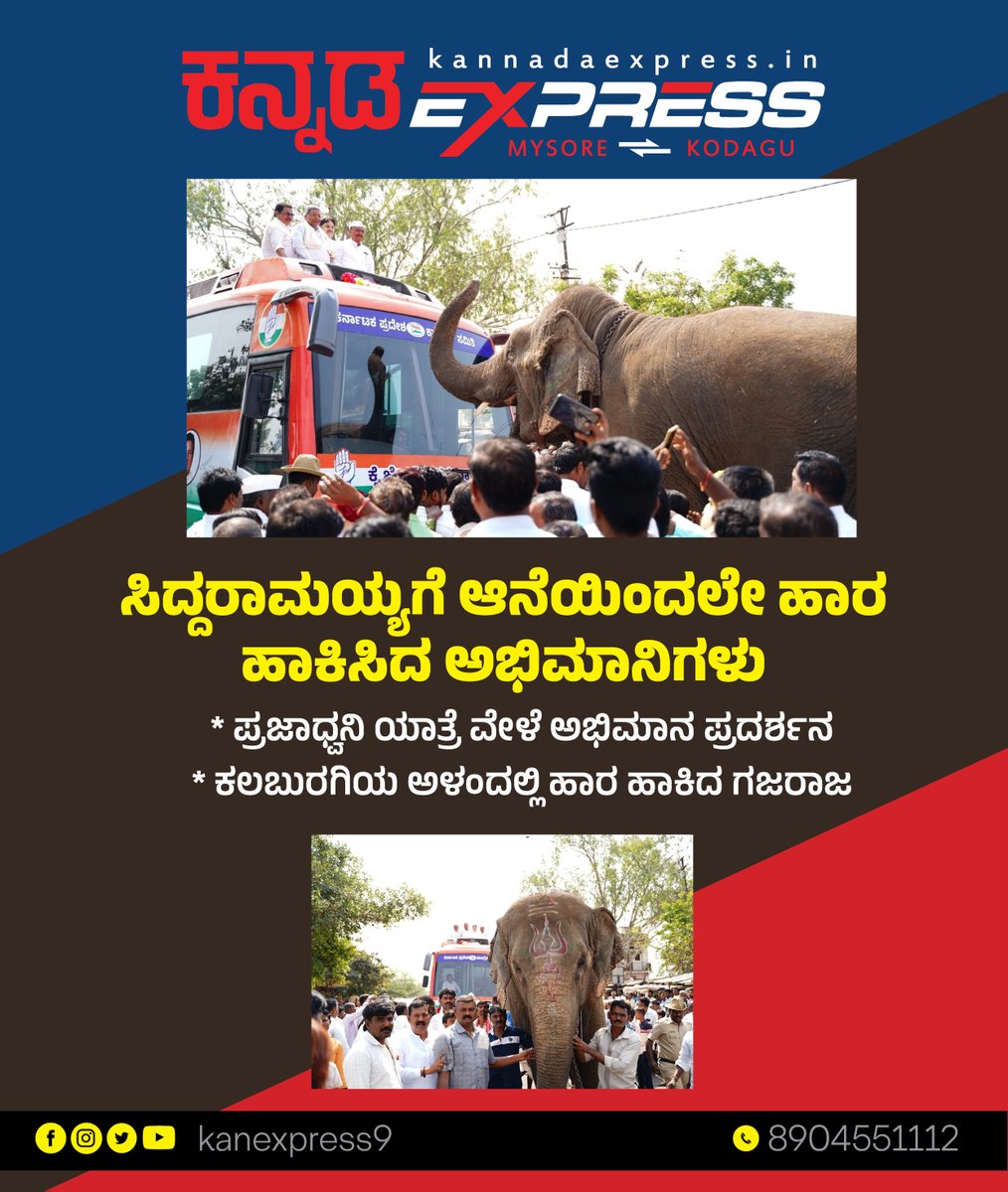 kanexpress9's tweet photo. ಸಿದ್ದರಾಮಯ್ಯಗೆ ಗಜರಾಜನಿಂದ ಸ್ವಾಗತ...
#Siddaramaiah #election2023 #kalaburgi #Alanda #elefant #Congress #KPCC #prajadhwani https://t.co/bOcUSdCjUL