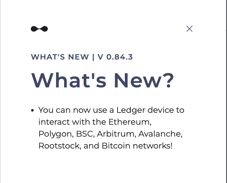 LiqualityHelp's tweet image. v0.84.3 of @Liquality_io is now available!

✅ Use your @Ledger device with #Ethereum @0xPolygon @BNBCHAIN @arbitrum @avalancheavax @rootstock_io #Bitcoin and enjoy the #multichain experience the safest way possible!

🧑‍🔧 Support at support.liquality.io