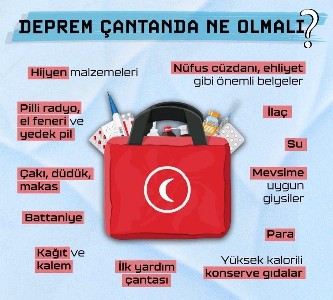#DepremÇantası'nda Bulunması Gereken Eşyalar.
Halkımızın Bilgilendirilmesi İçin Lütfen Bu Gönderiyi Hikayenizde Paylaşınız.!