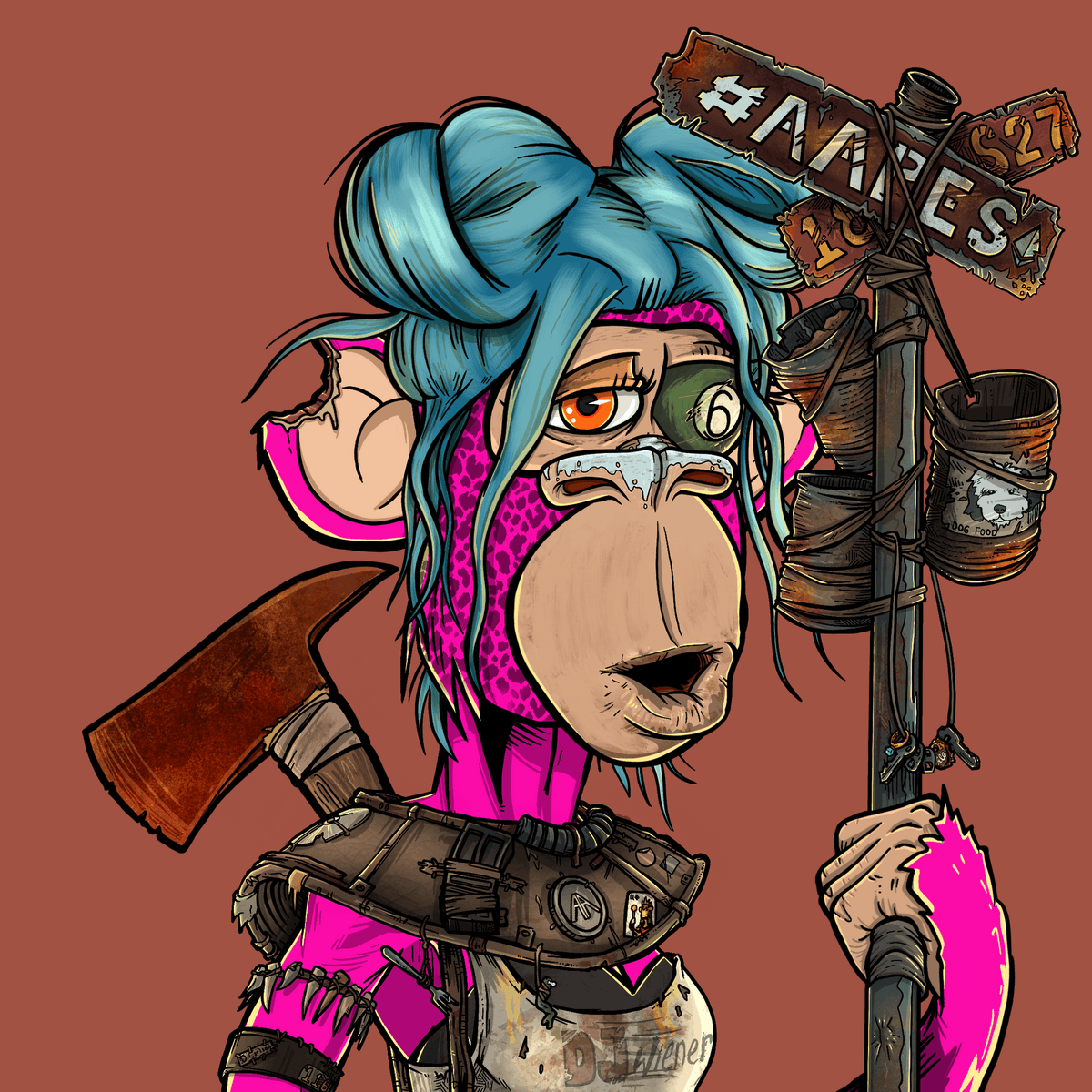 I finally got a spinner hat and he's pink 😍 they will be grabbing coffee later see if they hit it off 🤷🏻‍♀️ <a href="/apocalypticapes/">Apocalyptic Apes | 🦍</a> <a href="/AAPEQueens/">Apocalyptic Queen Apes 👑🦍</a> this is so exciting!!! Any names suggestions????