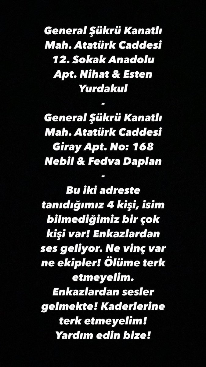 Tanıdıklarınıza iletebilir misiniz? Hiç bu kadar çaresiz hissetmemiştik milletçe! 😔 <a href="/haluklevent/">Haluk Levent ( Ahbap Ekibi )</a> <a href="/CMYLMZ/">Cem Yılmaz</a> <a href="/ahbap/">Ahbap</a> <a href="/emincapaklinizi/">emincapa</a> <a href="/nevsinmengu/">nevsin mengu</a> @serkanaltunigne <a href="/barburjehan/">jehan barbur</a> <a href="/HamdiAlkan/">Hamdi Alkan</a> <a href="/izzetcapa/">Izzet Capa</a>