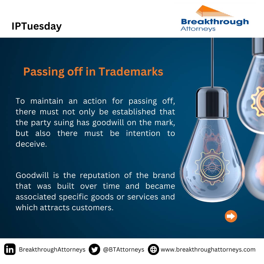 BTAttorneys's tweet image. Today on IPTuesday, we are highlighting on passing off in Trademarks and the remedies available. 

#IPTuesday #passingoff