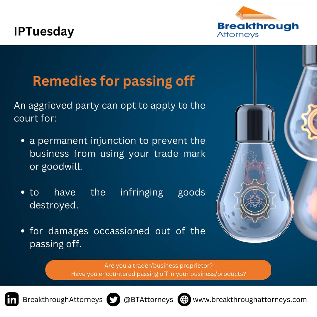 BTAttorneys's tweet image. Today on IPTuesday, we are highlighting on passing off in Trademarks and the remedies available. 

#IPTuesday #passingoff