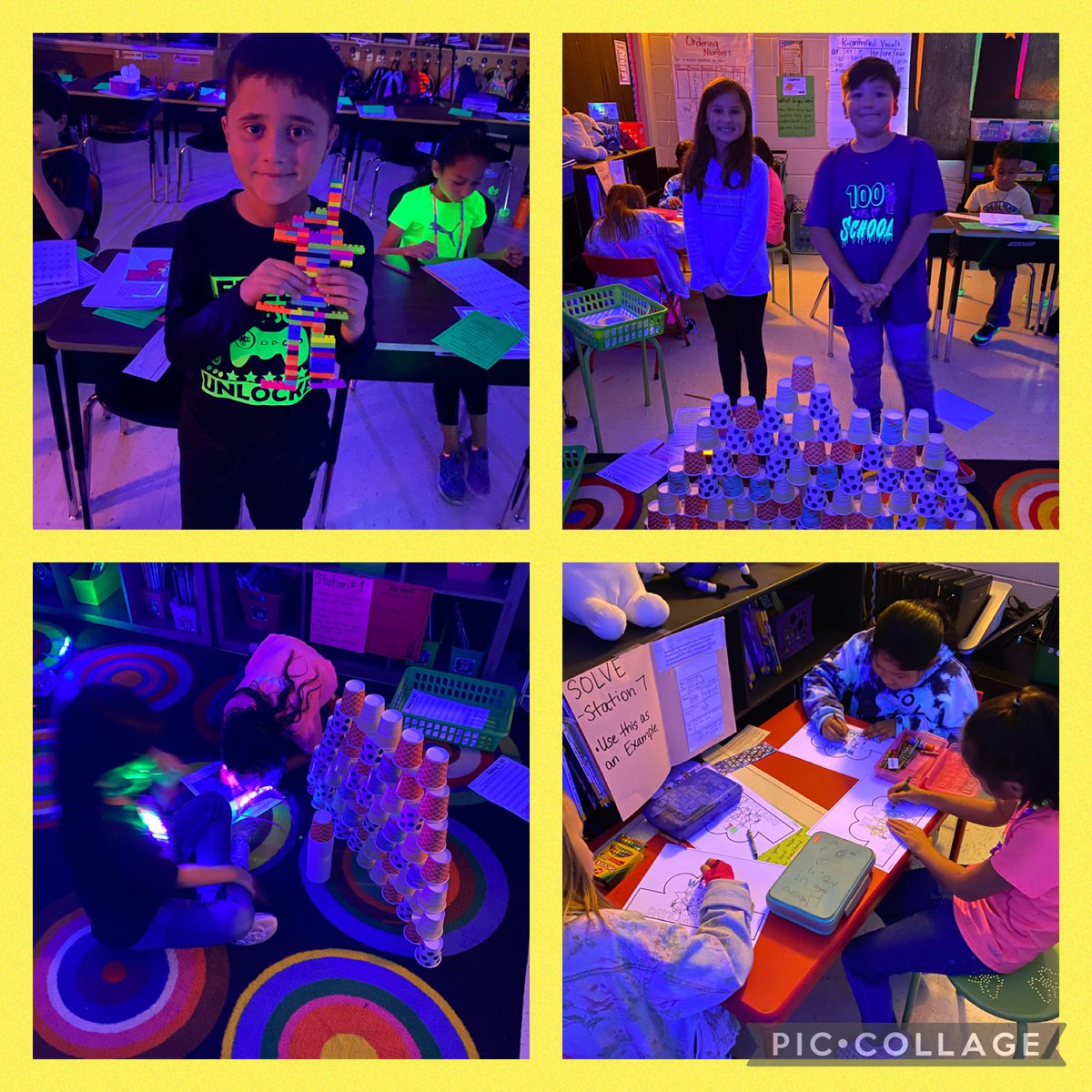 MrsR_Ayala's tweet photo. Second graders had so much fun in our 100th day glow stations. #coleway https://t.co/vA9lkq2MbM