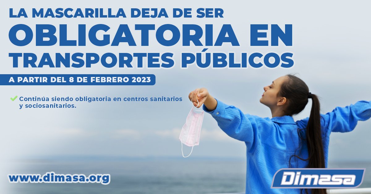 📣A partir de mañana 8 de febrero las #mascarillas dejaran de ser obligatorias en los transportes públicos, continuarán siendo obligatorias en centros sanitarios y sociosanitarios para trabajadores y visitantes. 😷😷