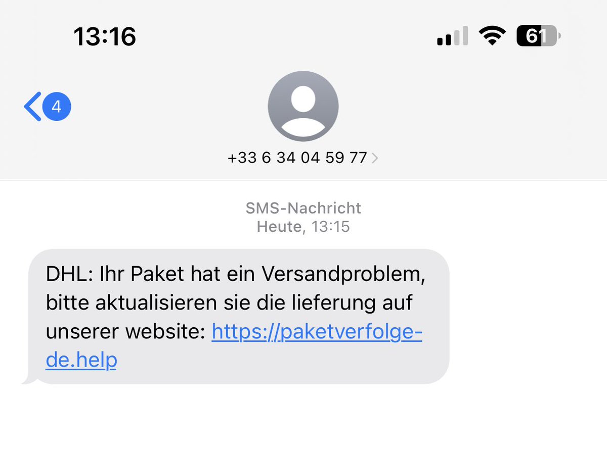 Und wieder eine #SMS-#Phishing. Gibt acht und nicht den Link öffnen. ☝️